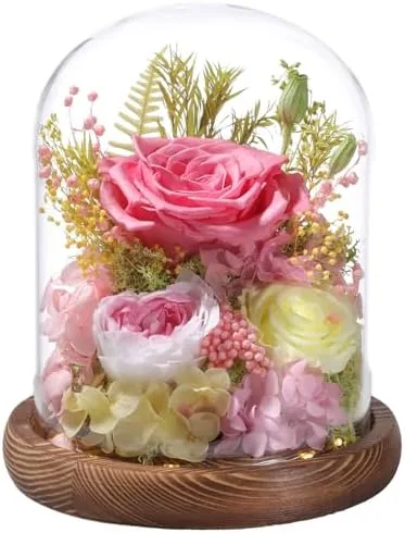 lovenfold flowers for delivery preserved flowers pink roses with led light in a glass domelong lasting forever flowers birthday gifts for women daughter mom wife friendpink rose