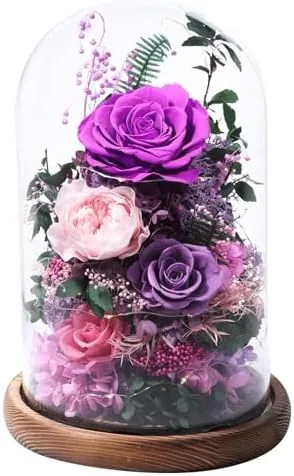 lovenfold flowers for delivery preserved flowers rose in glass dome purple rose forever flowers birthday gifts for women mom grandma friend gifts for her home decor